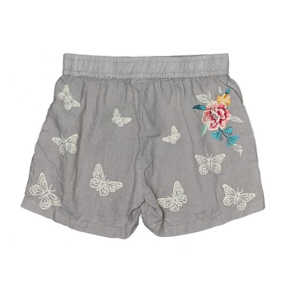 Johnny Was Embroidered Butterfly Linen Drawstring Shorts Gray W's Medium - Picture 4 of 12
